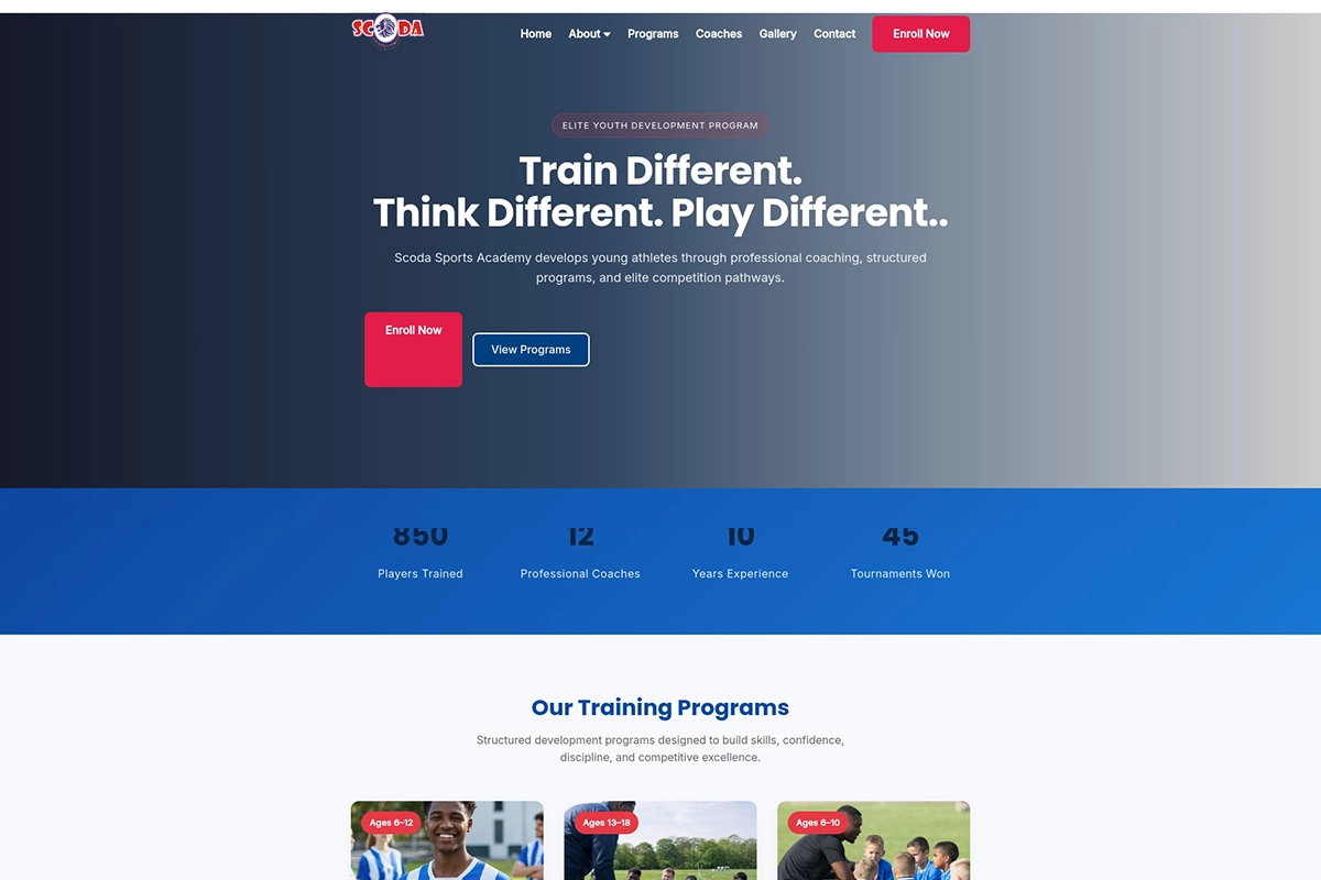 Scoda Sports Academy website